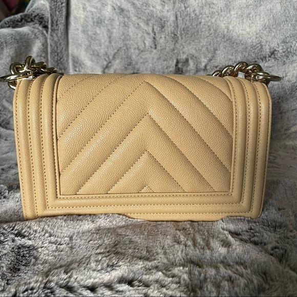 SOLD - Chanel Caviar Beige Chevron Boy Bag Small GHW NH624 22S - Picture 4 of 4
